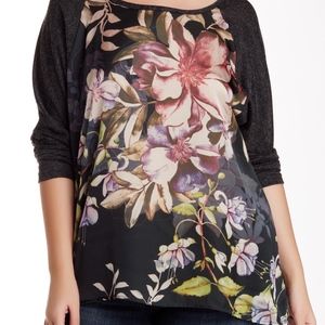 bobeau Woven Front Pullover 3x charcoal grey LS